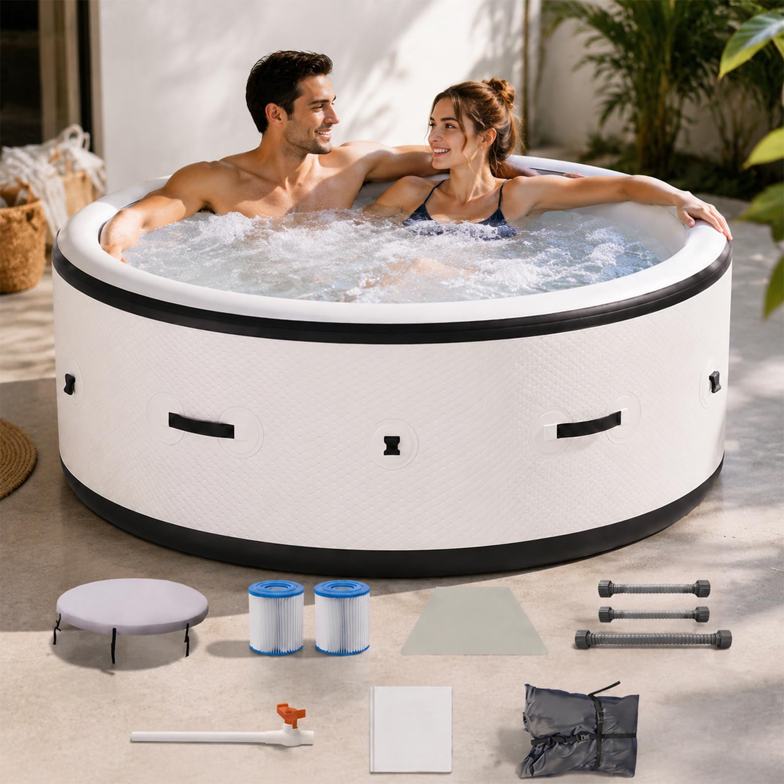 SHUMIAO Inflatable Hot Tub 4-6 Person Portable Spa, 81.1" Blow Up Tub with 150 Massage Air Jets, 104°F Rapid Heater, 6-Color Changing LED Lights, Puncture-Resistant Above Ground Spa for Outside Yard