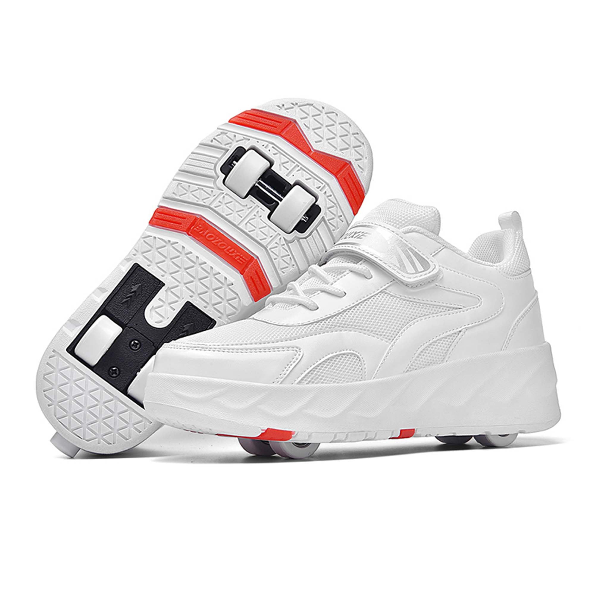 KSYVUCRD Kids Roller Skating Shoes Scalable Four Wheel Shoes USB Rechargeable LED Light Shoes Best Equipment for Beginners in Roller Skating for Boys and Girls White,Big Kid Size 7.5