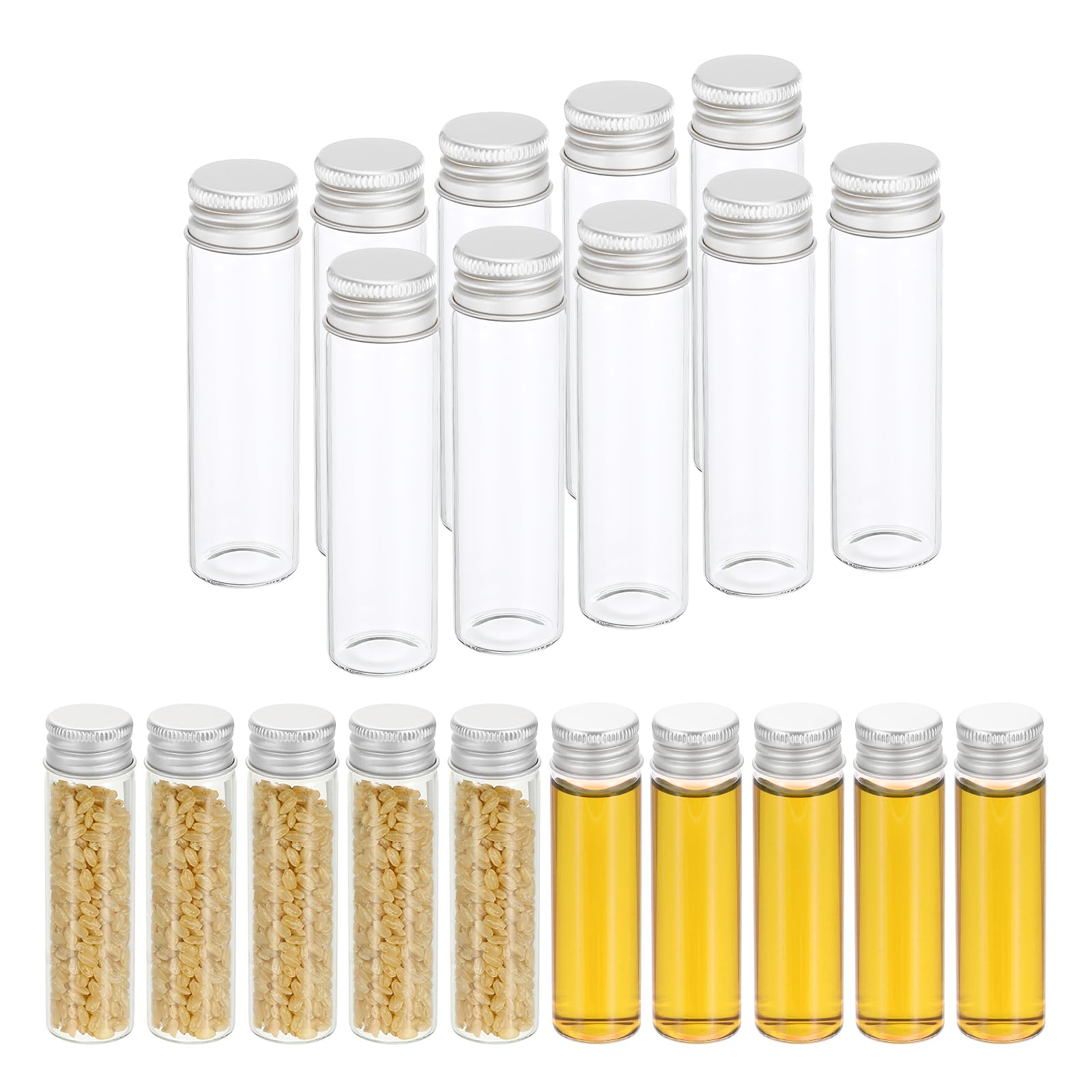PATIKIL 20ml Clear Glass Vials, 20 Pack Small Liquid Sample Vial with Screw Caps Leak-Proof Bottles Empty Jars Powder Container for Sample, Silver