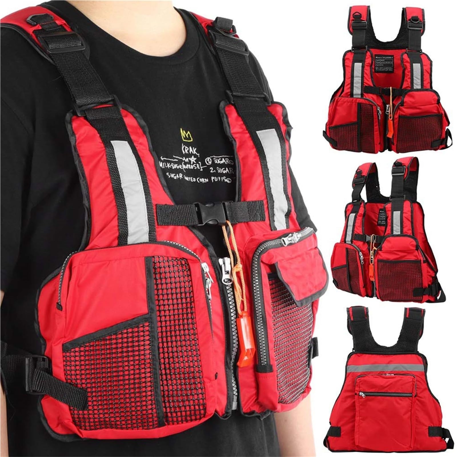 Giacca Galleggiante con Gilet Regolabile Multitasche da 40 a 80 kg | Gilet da Pesca con Multitasche Portaoggetti, Vestibilità Regolabile for la Sicurezza e il Comfort Degli Sport Acquatici