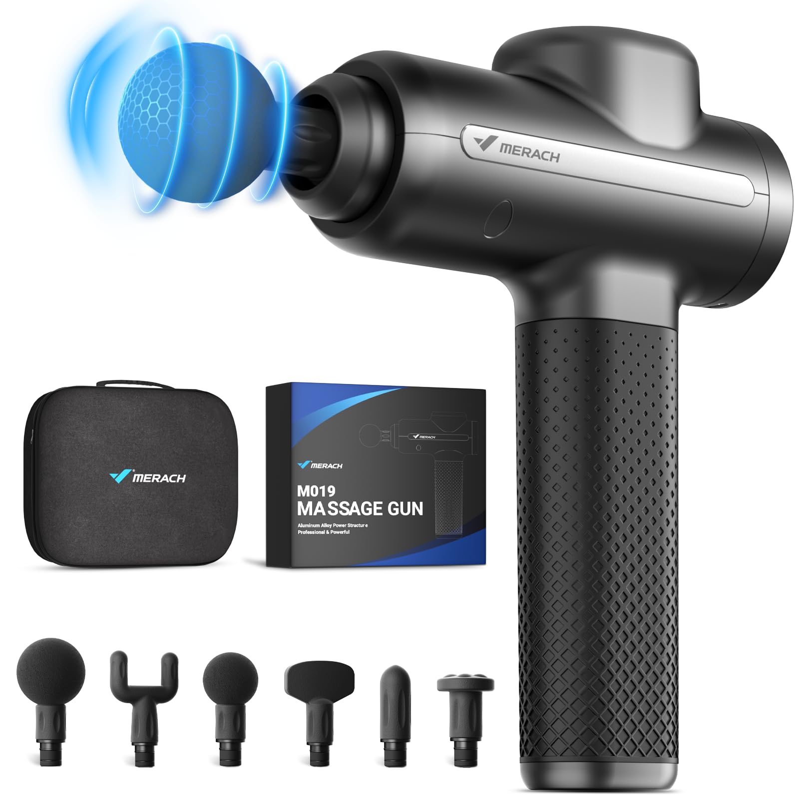 MERACH Massage Gun Deep Tissues, Percussion Massager Tools with 6 Massage Heads, Portable Hand Held Muscle Massagers for Pain Relief Deep Tissue, Cool