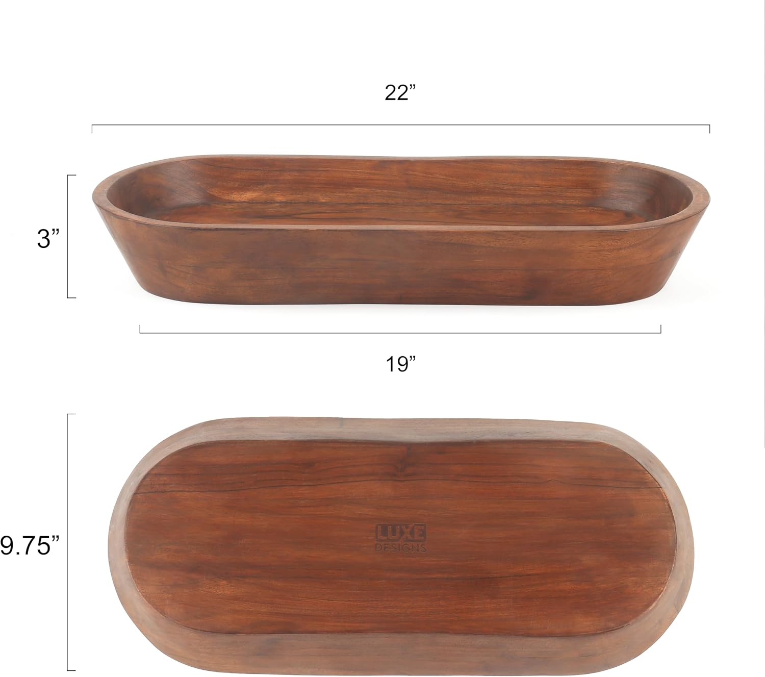 Luxe Designs Wooden Dough Bowl - Natural Acacia Wood - Handmade Decorative Bowls for Home Decor, Bathroom, Kitchen Counter, & More - Rustic Large Wood Dough Bowl for Decor, Cosmetics, and Keys image 3