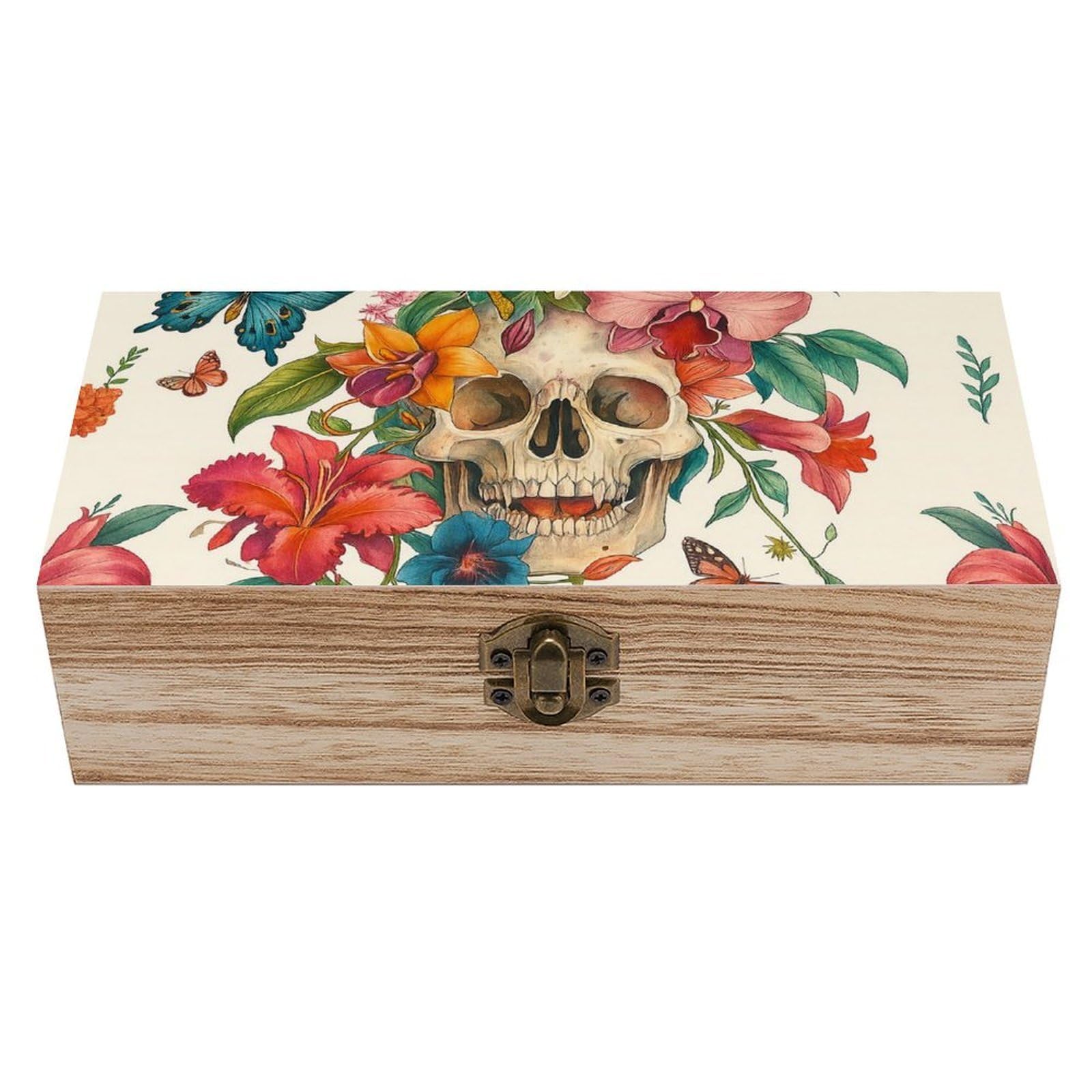 Oudrspo Skull, Butterfly, Hummingbird And Floral Retro Wooden Storage Box Keepsake Jewelry Decorative Art Storages Box Gift Boxs