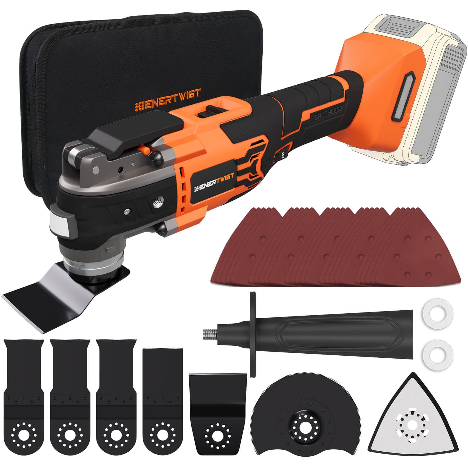 Brushless Oscillating Tool Compatible for DEWALT Battery,6 Variable Speed Cordless Oscillating Multi-Tool with LED Light, Carrying Case for Cutting, Scraping, Sanding, Tool Only