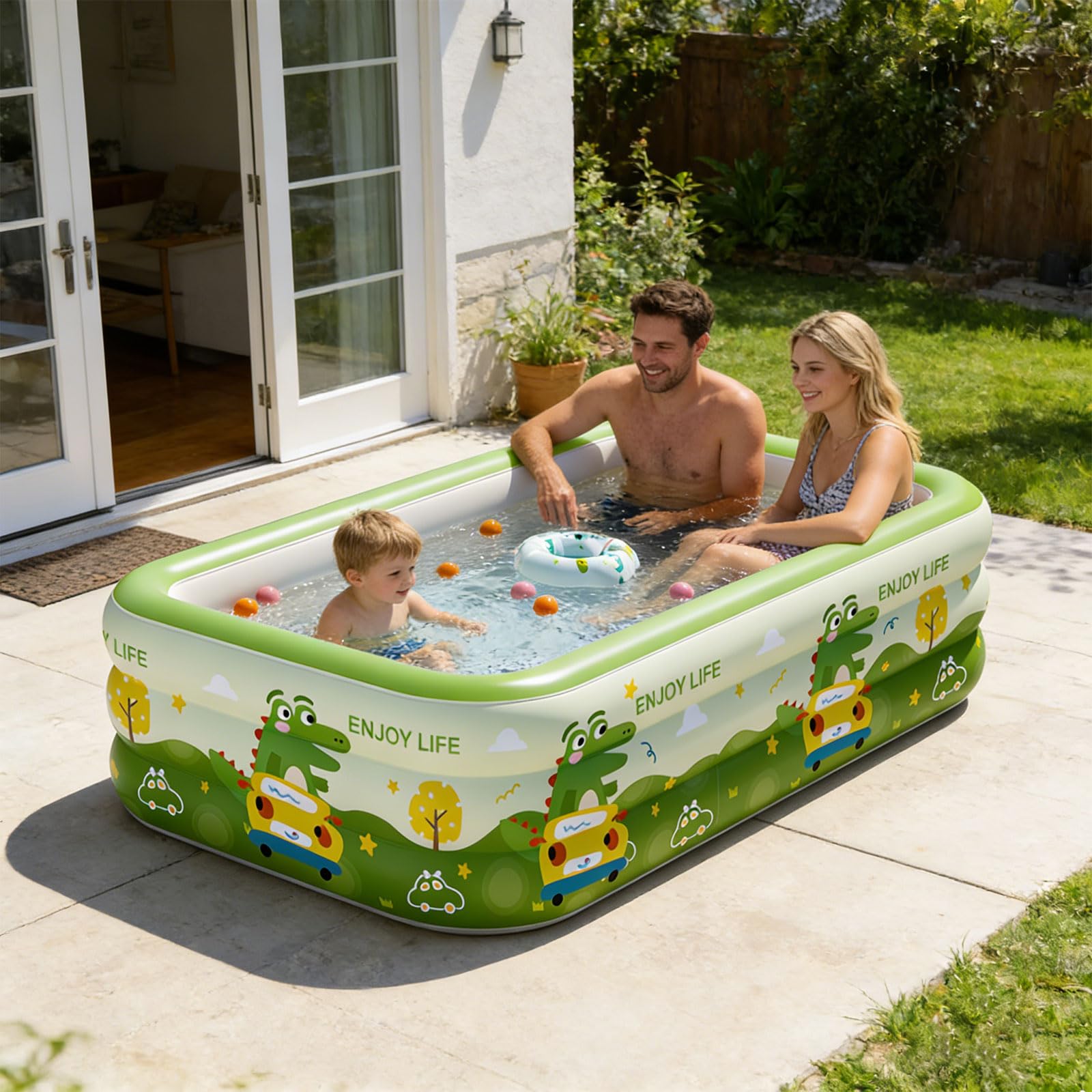 Espaciosa piscina hinchable familiar 180 x 130 x 56 cm, PVC resistente para actividades acuáticas, patio trasero con fiesta infantil, piscina inflable