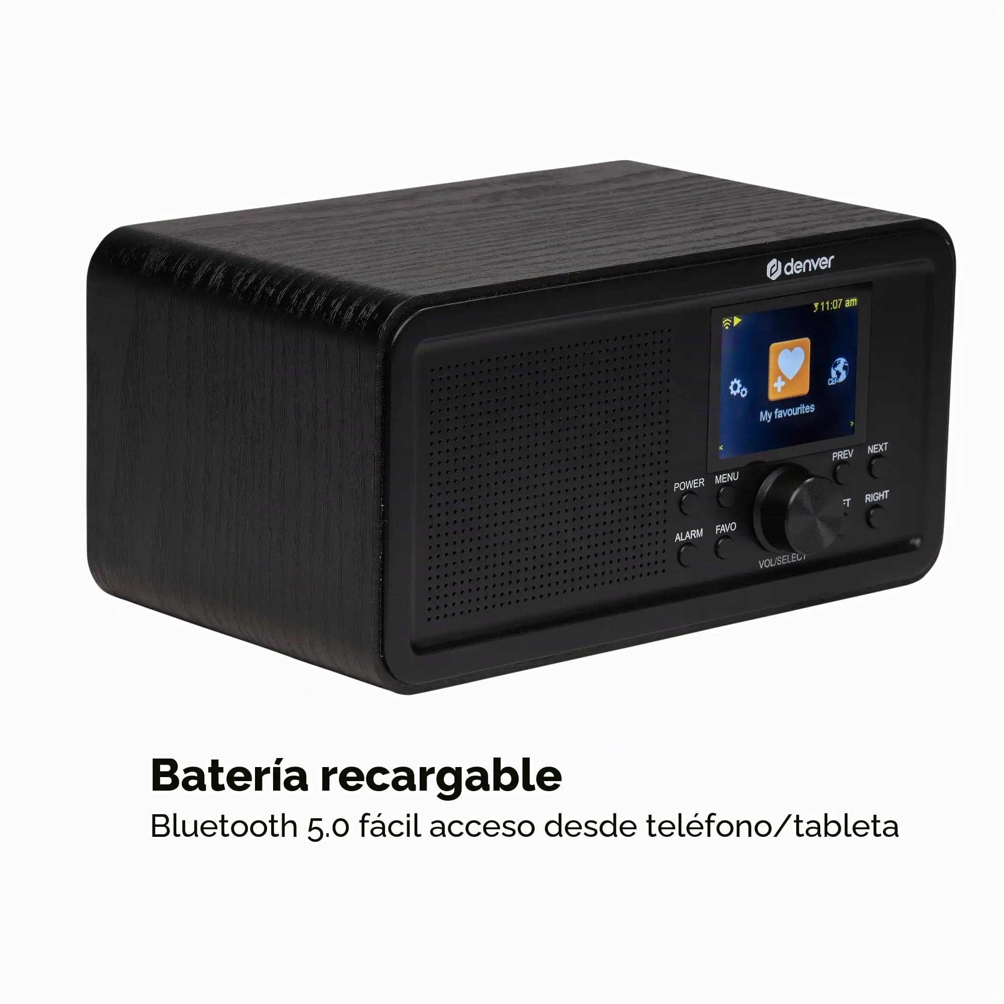 Denver DIR-200 Radio Internet Dab+/FM con WiFi, Bluetooth 5.0, Pantalla 2,4”, AUX, batería integrada, Negro