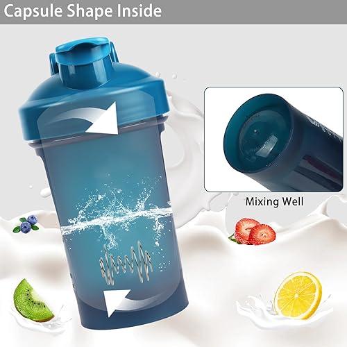 Miniatura 4 de Botella agitadora, botella agitadora pequeña de 400ml con bola mezcladora, portátil de 14oz para batidos de gimnasio, libre de BPA, 100% a prueba