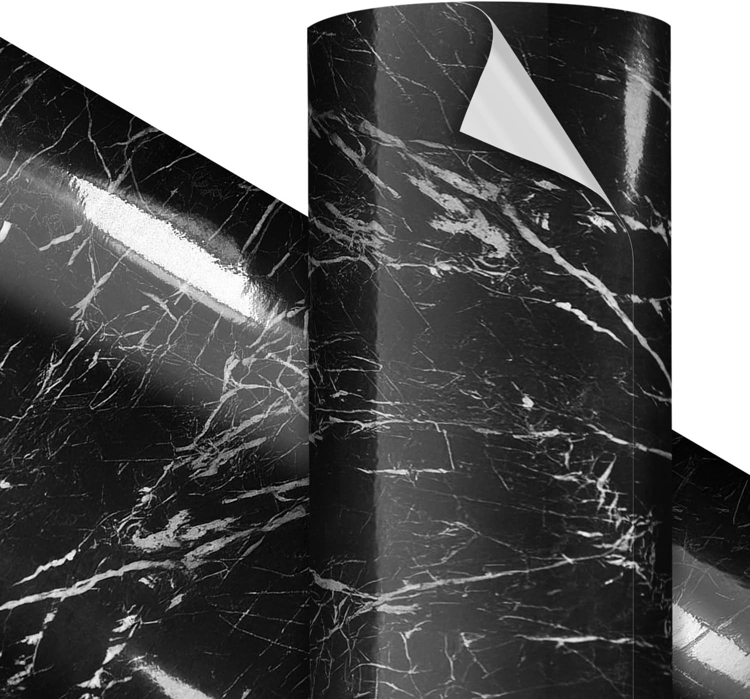 VViViD Premium Gloss Black Marble Craft Vinyl Roll 1ft x 5ft – Bubble-Free Air Release – Heat-Activated Adhesive for Strong, Permanent Bond – Ideal for Decals & DIY Crafts