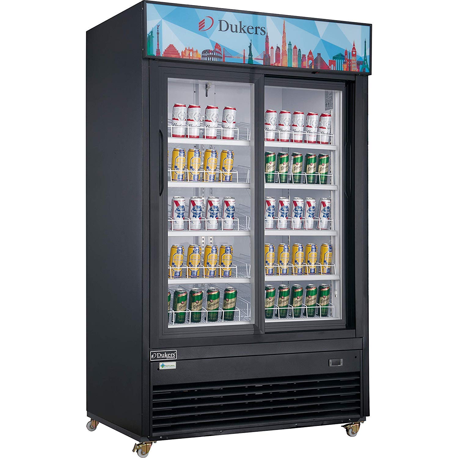Commercial Glass Sliding 2-Door Merchandiser Refrigerator in Black by Dukers – 54.2"x32"x79.5", 47.0 cubic_feet, Aluminum, black, Model DSM-47SR