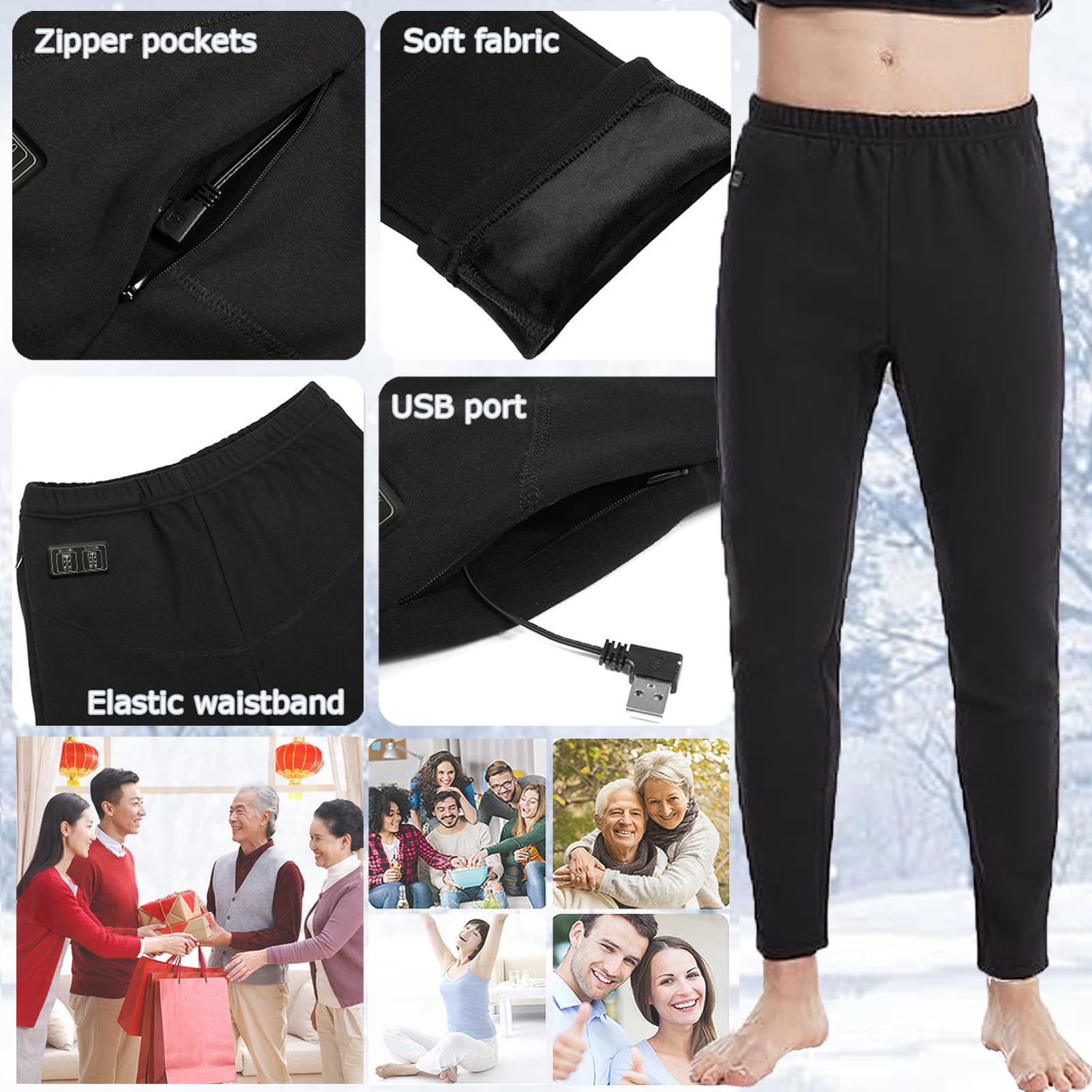 Pantalones Calefactables para Hombres Y Mujeres, Calefacción Eléctrica USB, Ropa Interior Térmica De 12 Zonas para Caza, Motocicleta, Senderismo,2XL,Men