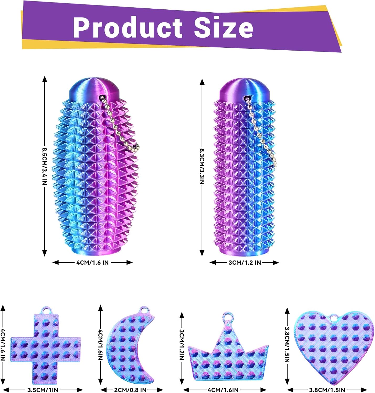 6 PCS Pain Stim Fidget Set,Little Ouchies Style 3D Printed Sensory Stress Relief Toys for Adults and Teens,Keychain Design,Helps with Anxiety, ADHD,Autism,Unique Gift for Men (6pcs-Purple)