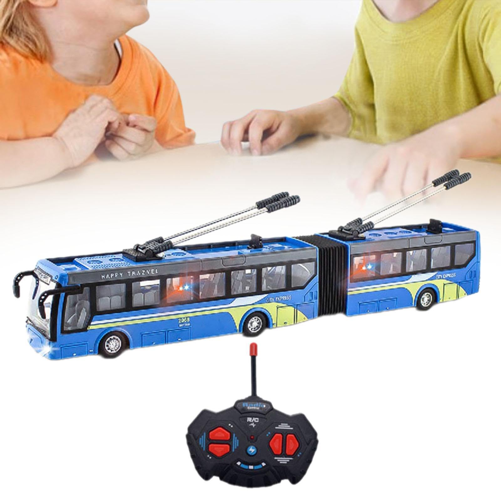 Coche Teledirigido Autobús Escolar Teledirigido Escala 1:32 Regalos de Cumpleaños Puertas Que Se Abren Autobús Teledirigido Modelo de Autobús Escolar, Azul Largo