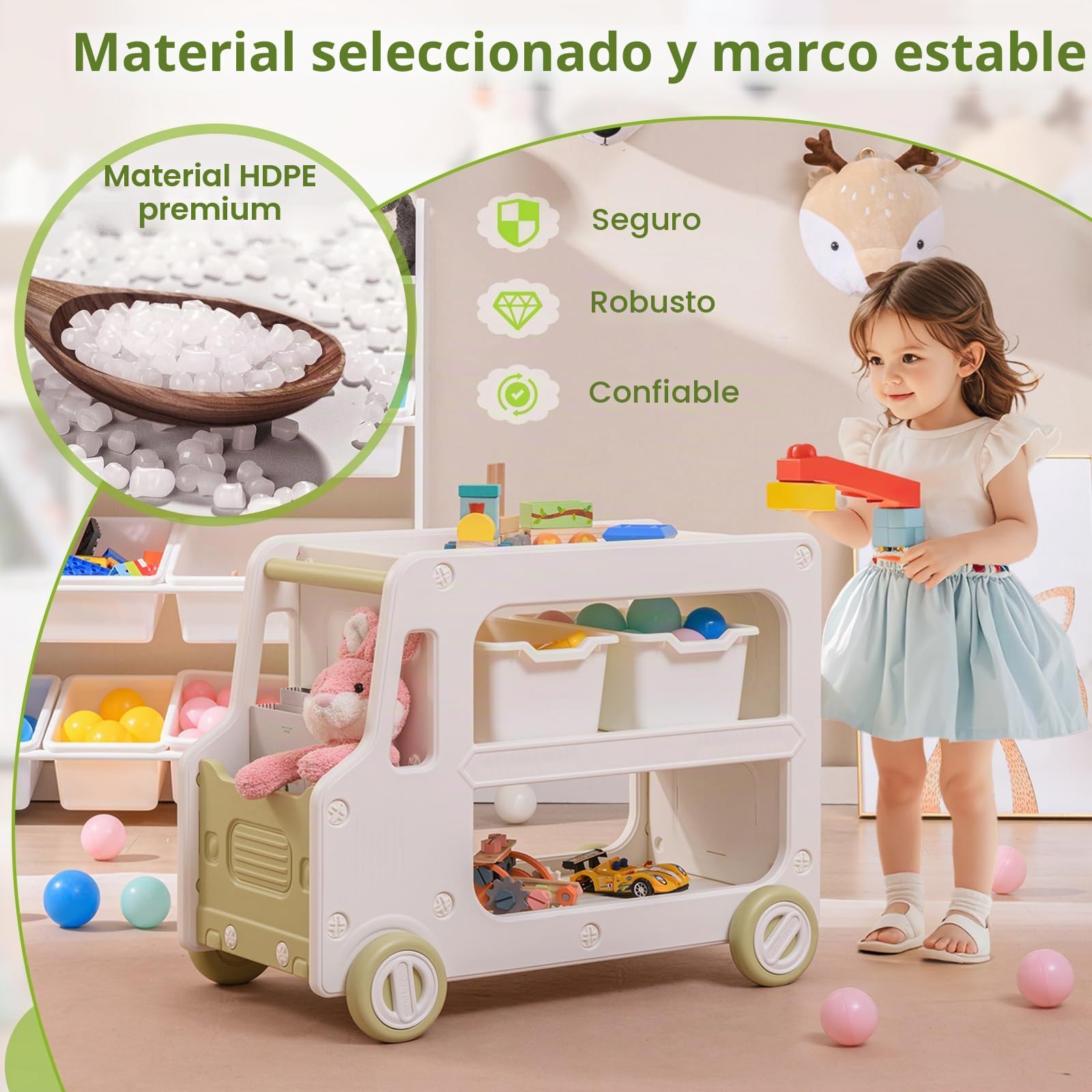 FANTASK Estantería Infantil para Coche, estantería de Juguetes con Ruedas y 2 Niveles, Cajas de Almacenamiento, estantería para Libros, Organizador de Juguetes, estantería para habitación Infantil