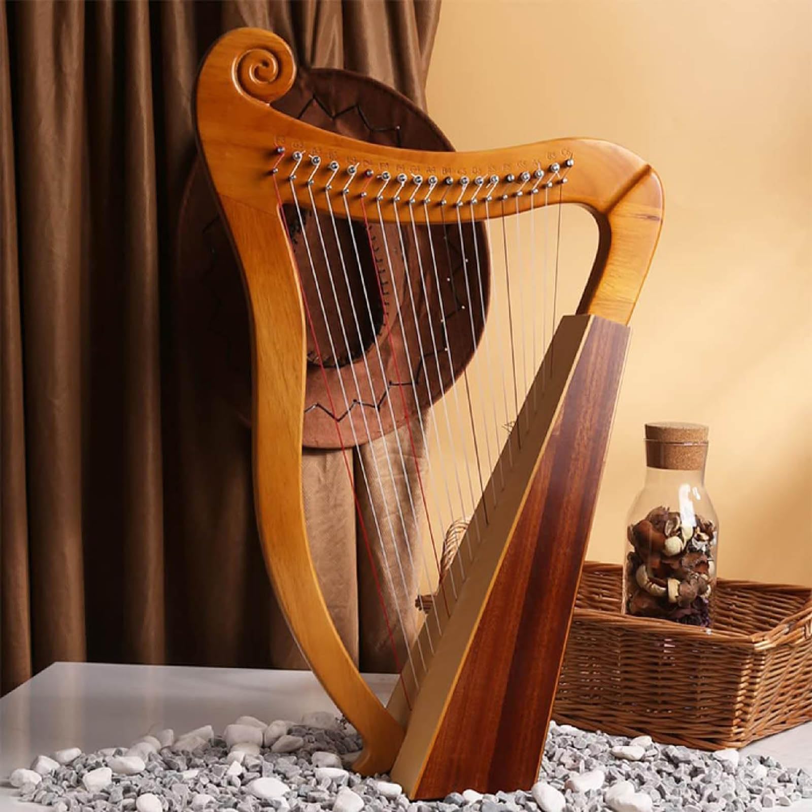 Arpa celtica irlandese, 19 corde, in legno di mogano, con chiave per accordatura e custodia, 3 fori per una ricca risonanza, per adulti principianti e giocatori professionisti