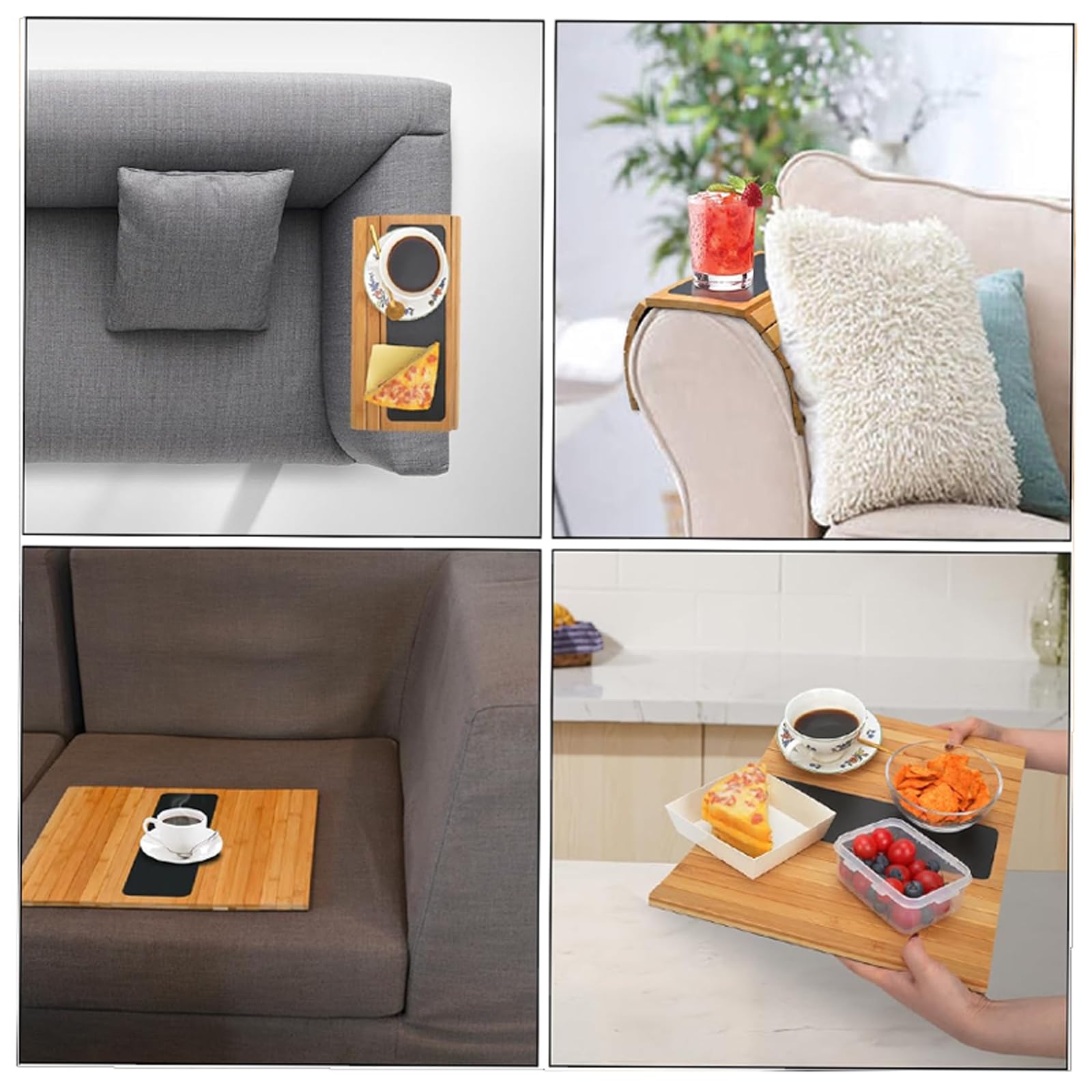 Sofá Bandeja Mesa, Bandeja Plegable de Madera for Brazo de sofá, Multicolor, 43x34x0,8cm, for Bebidas, Aperitivos, Revista, Mando a Distancia(Brown)