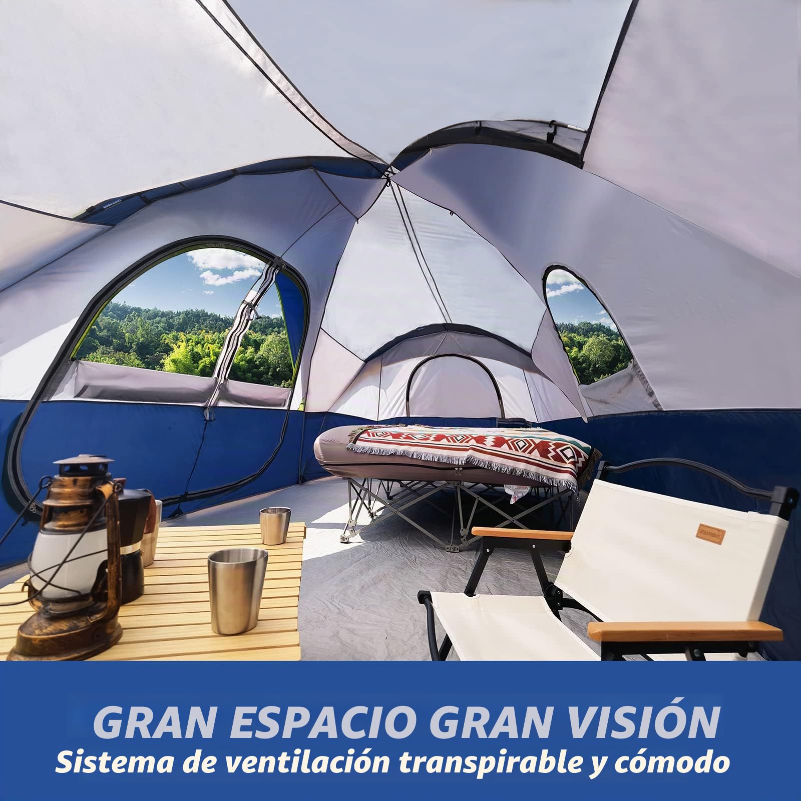 UNP Tienda de Campaña 10 Personas, Tienda Familiar Grande Impermeable 1500 mm PU, 549 x 274 x 198 cm, 2 Habitaciones con Separador, 5 Ventanas de Malla, Altura para Estar de Pie