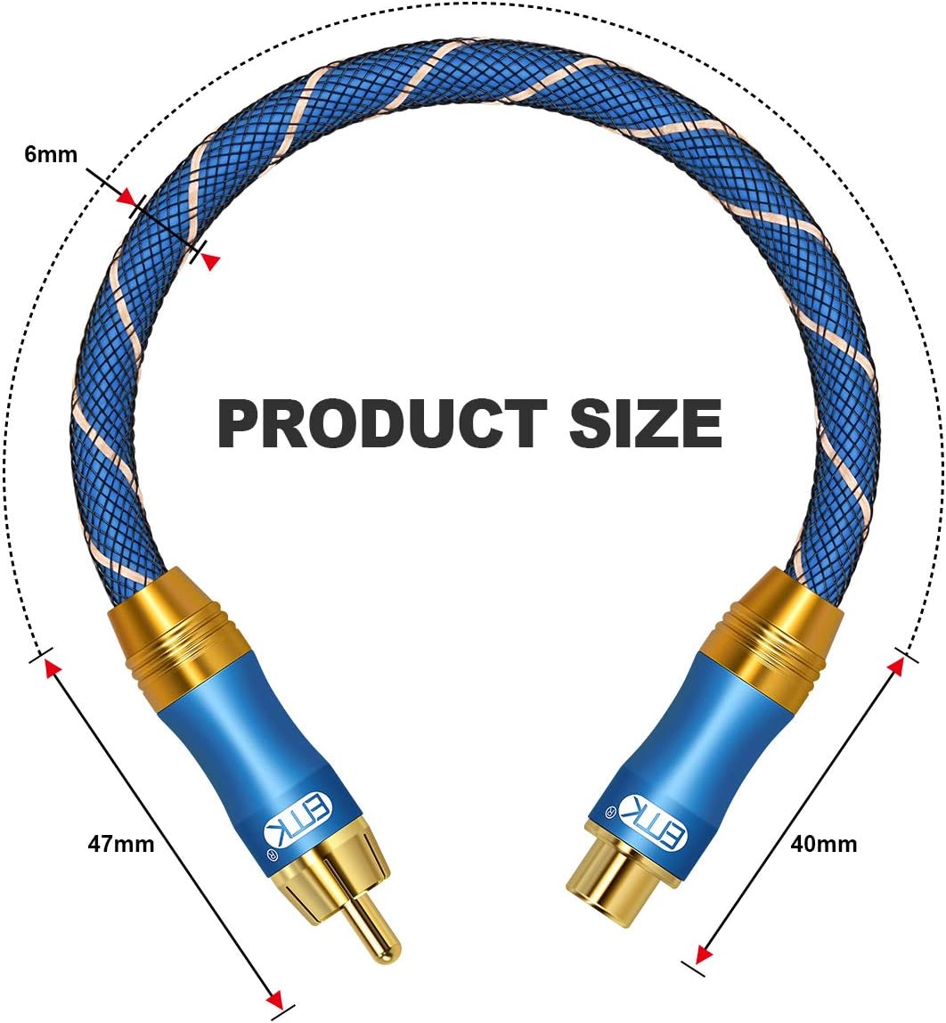 Flash Deals - 60% OFF RCA Extension Cable(16.4ft/5m) EMK RCA Male to Female Cable Gold Plated Copper Shell Heavy Duty Digital Coaxial Audio Cable Subwoofer Cable for Home Theater, HDTV, Amplifiers, Hi-Fi Systems