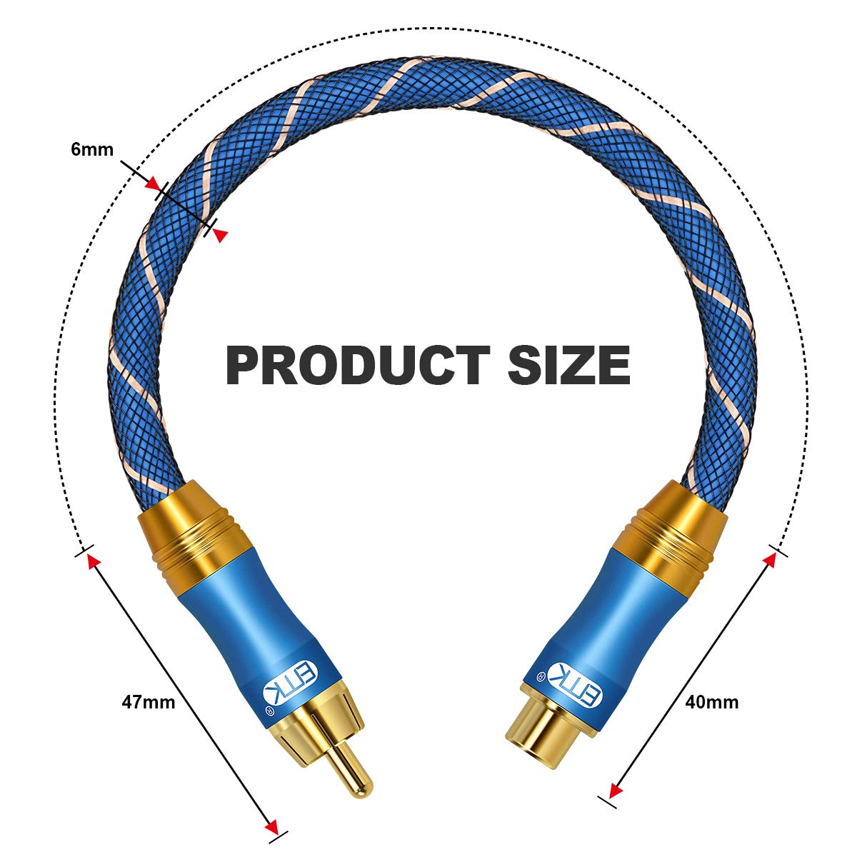 Cable de extensión RCA EMK 2M RCA Macho a Hembra Cable de Cobre Chapado en Oro, Cable de Audio coaxial Digital Resistente para Cine en casa, HDTV, amplificadores (2M, Cable de extensión RCA, Azul-3) — view 7