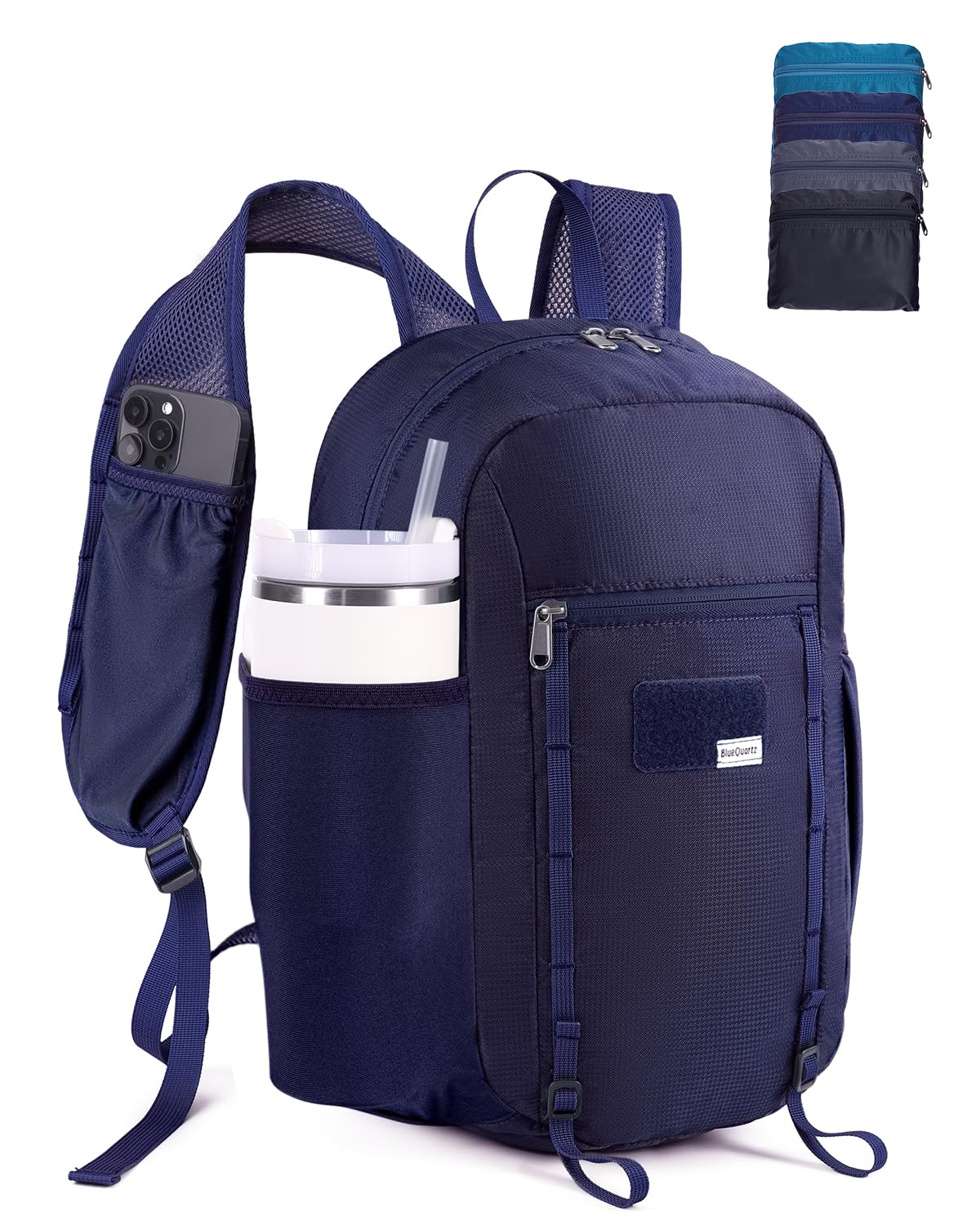 Blue Quartz 15L Small Hiking Backpack with Chest Pockets for Phone, Ultralight Hiking Daypack with Sternum Straps, Lightweight Foldable Packable Back Pack for Women Men(patent pending)