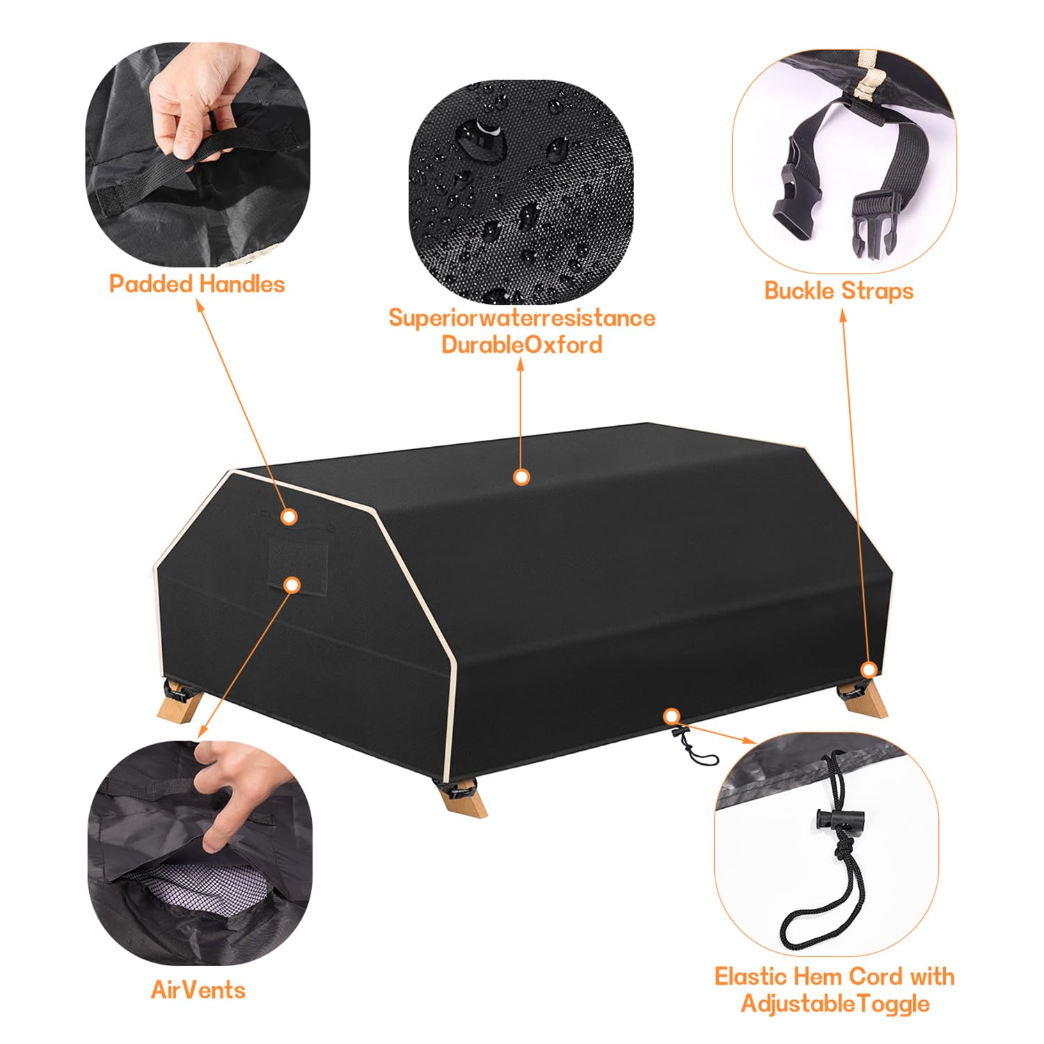 Housse Table Pique-Nique 420D Oxford Imperméable Anti-UV 190x160x80 Cm – Protection Banc & Table Extérieur Résistante Vent & Pluie