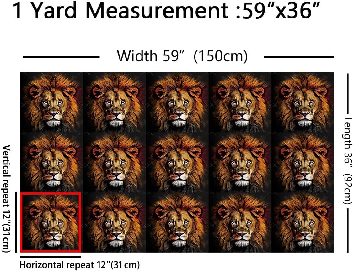 jejeloiu Lion Upholstery Fabric by The Yard, Safari Print Outdoor Fabric by The Yard,3D Wild Animal Pattern Decorative Fabric for Upholstery and Home DIY Projects, 2 Yards, Yellow