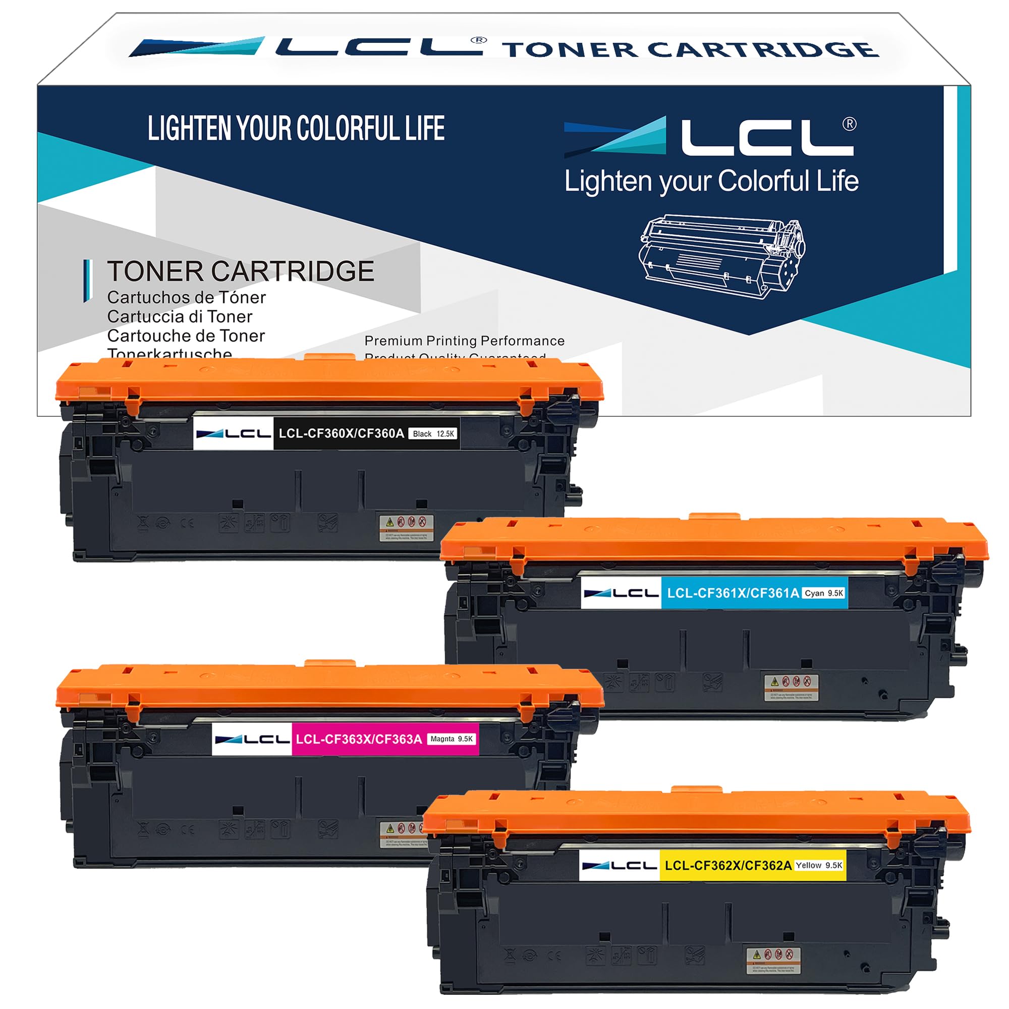 LCL Cartucce di Toner Rigenerate 4cartridges 12500 pagine +3*9500 pagine 508X CF360X CF361X CF362X CF363X CRG-040H Sostituzione per HP M553 Printer M577 Printer HP Color LaserJet Enterprise (KCMY)