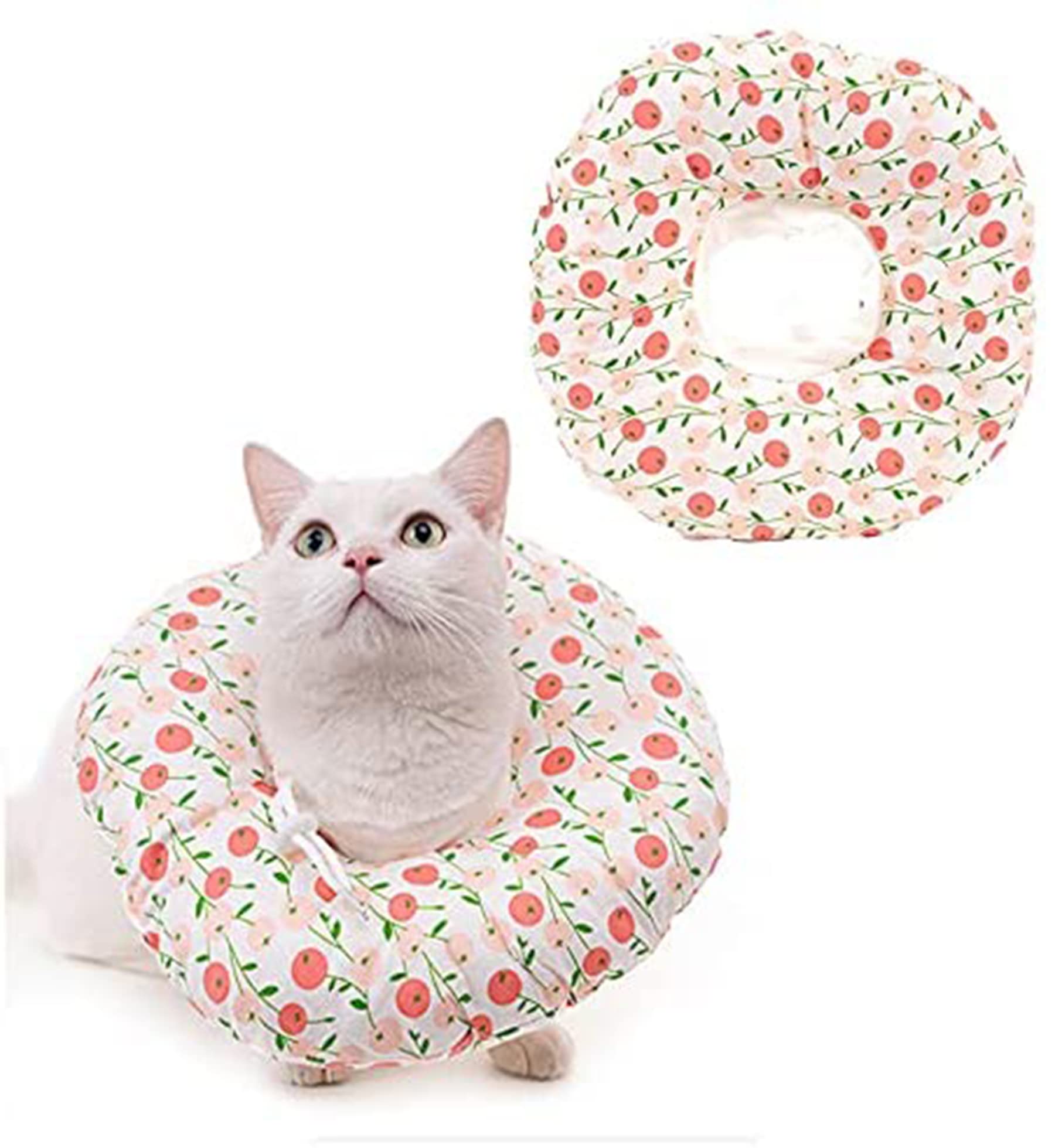 ELECDON Adjustable Cat Cone Collar Soft, Cat Recovery Collar, Pet Protective Collar Cotton, After Surgery for Cats Small Dogs, Anti-Bite Lick Surgery Wound Healing, Elizabethan Collars (Flower)