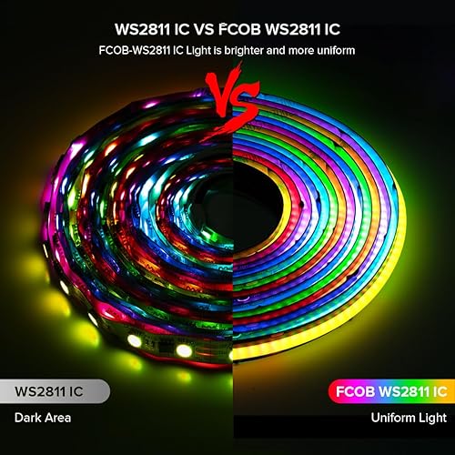 Miniatura 4 de BTF-LIGHTING FCOB COB WS2811 RGB+IC - Kit de tira LED de 16.4 pies, color DC12V 3150LED de 0.394 pulgadas de ancho, tira LED de color de ensueño,