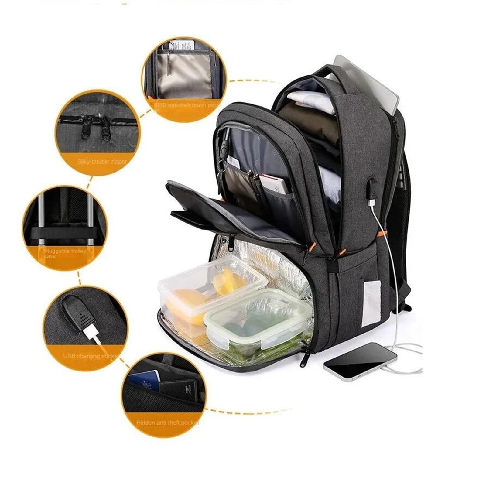 Mochila con compartimento refrigerador, mochilas térmicas impermeables con lonchera, mochilas de trabajo for mujer, mochila for computadora portátil de 19 pulgadas con puerto USB for picnics universit