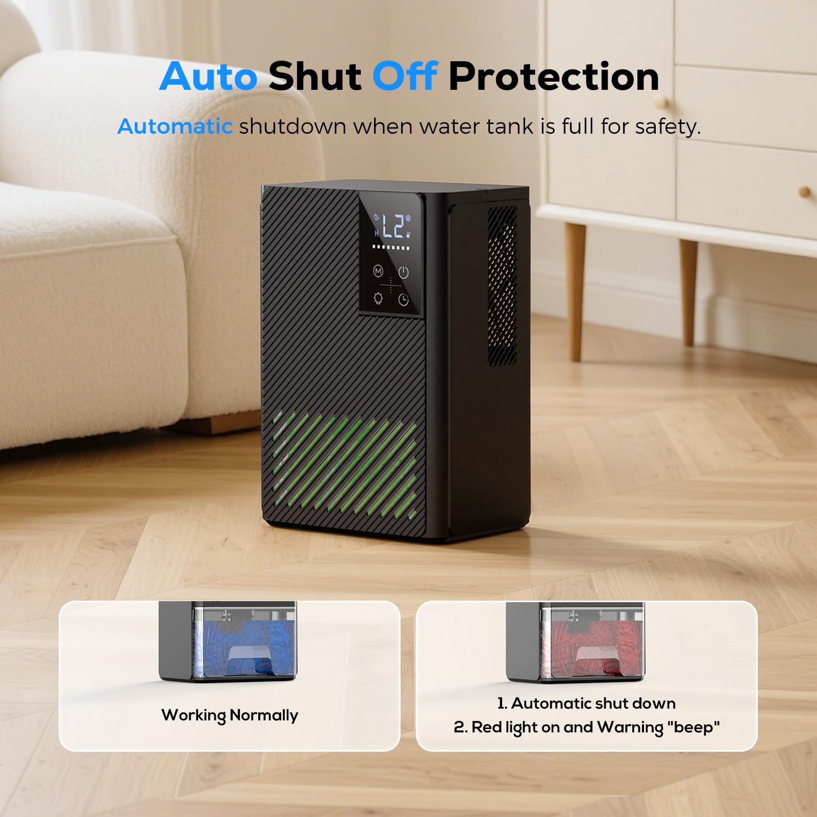 Deshumidificateur d Air 2500ML, Déshumidificateurs Electrique Silencieux Econome en Energie, Anti Moisissure, Auto-Arrêt & Dégivrage, Minuterie, LED 7 Couleurs, Idéal pour Chambre/Salle de Bains