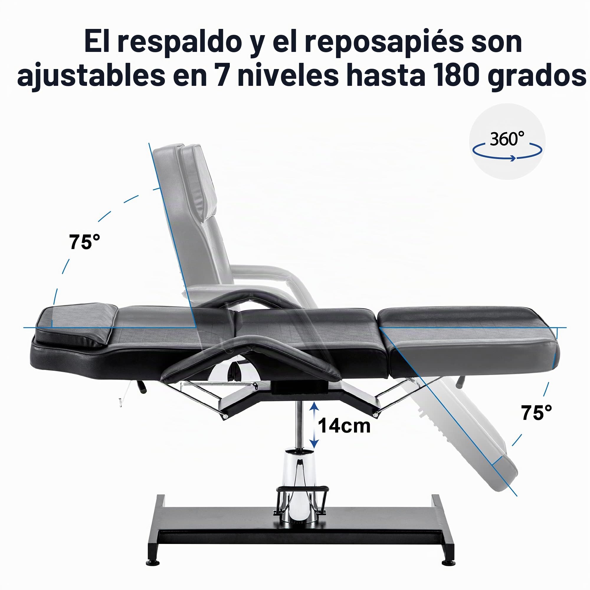 Barberpub Hidráulico Tumbona Terapia tattooliege Camilla de masaje silla Cabecero Soporte reposabrazos extensible