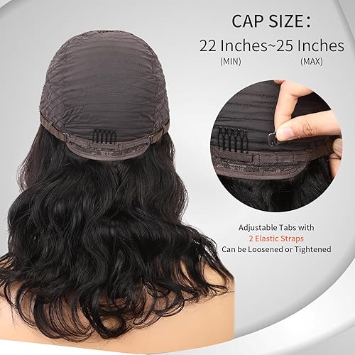 Miniatura 9 de WIGNEE Pelucas onduladas naturales con flequillo, pelucas onduladas de cabello humano 100% brasileño, color negro natural (18 pulgadas 1B)