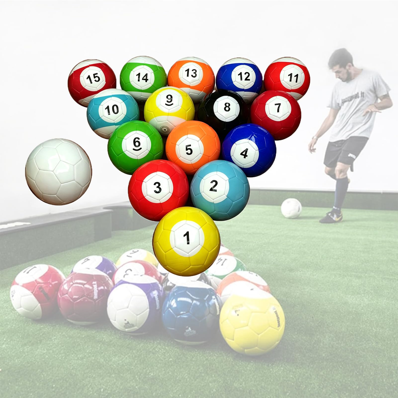 16 Teiliges Leder-Billard-Set, Billardkugeln aus Leder im Fußball-Design, unterhaltsames Tischspiel für drinnen und draußen, Familienspiel für Garten oder Terrasse