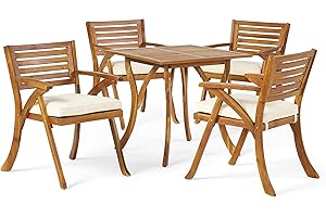 Christopher Knight Home Hermosa Acacia Wood 5-Piece Dining Set for Patio in Teak Finish