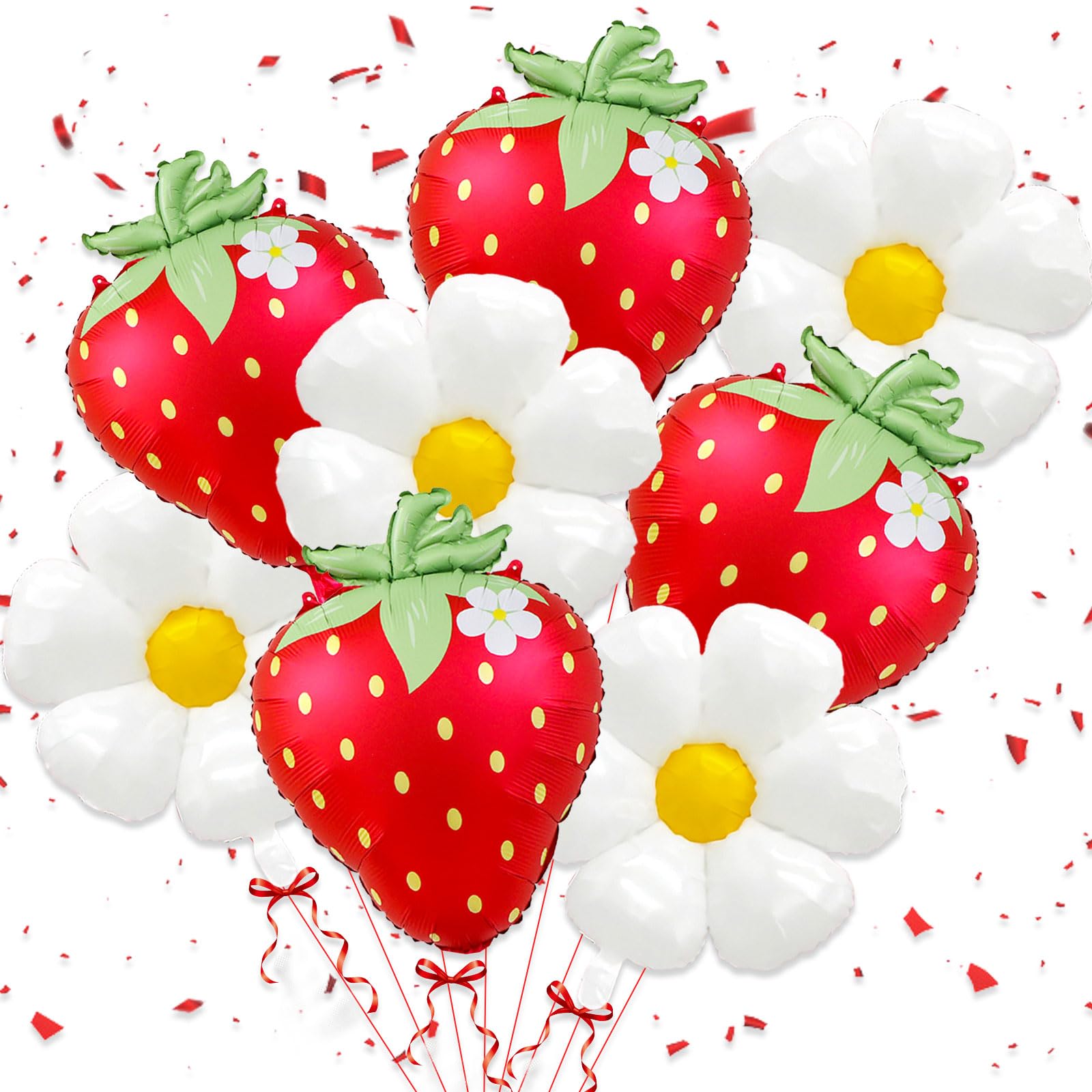 Photo 1 of 8 PCS Strawberry Balloons Daisy Balloons Red Berry Foil Balloons for Strawberry Themed Birthday Party Decorations Berry First Birthday Decorations