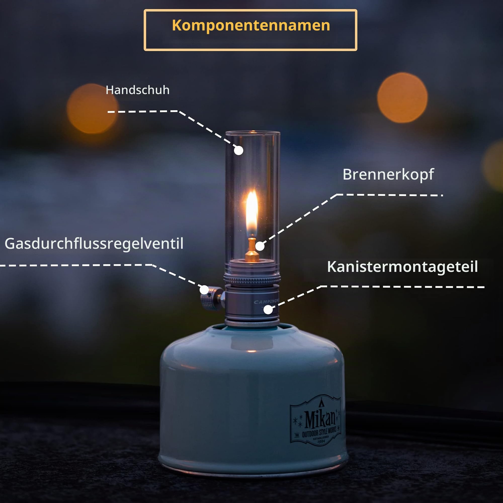 CAMPINGMOON Gaskerzen-Laterne mit EN417 Lindal Ventil Standard Camping-Kanister T-1D
