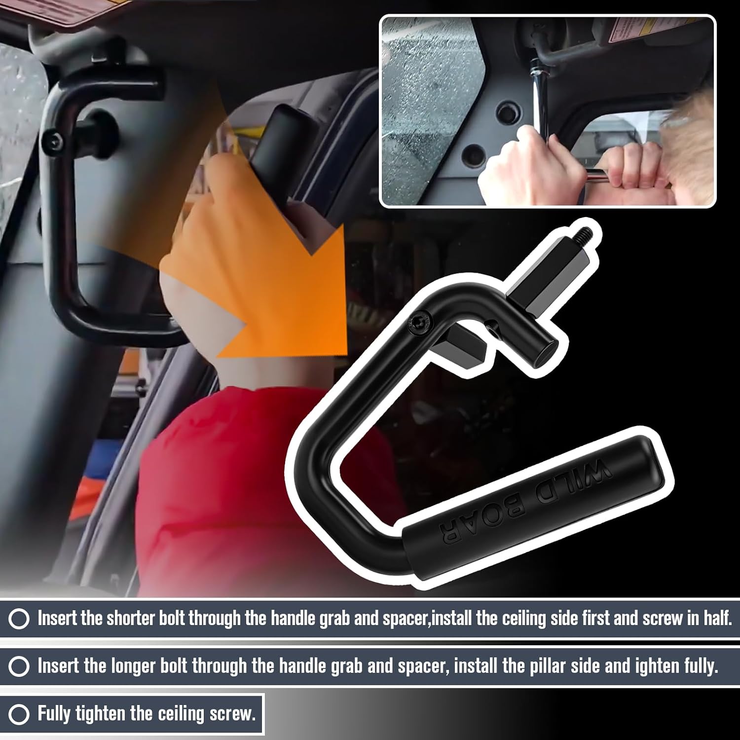 Front Grab Bar Grab Handles, Front Grab Handle Kit Black Textured Compatible with Jeep Wrangler JK JKU Car 2007-2018, Aluminum Alloy