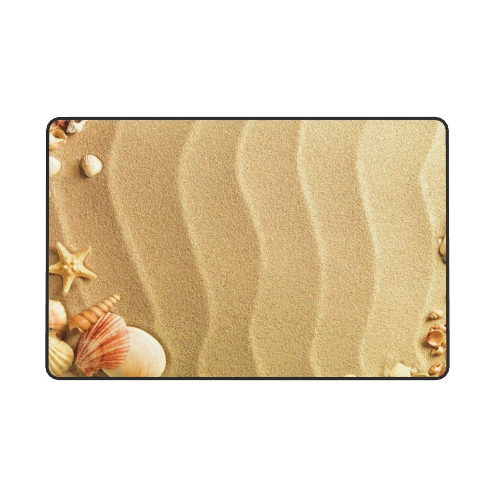 Tapis de sable de plage et coquillages. Antidérapant et durable, doux au toucher. Convient pour le salon, la chambre, le balcon et le bureau. 100 x 150 cm