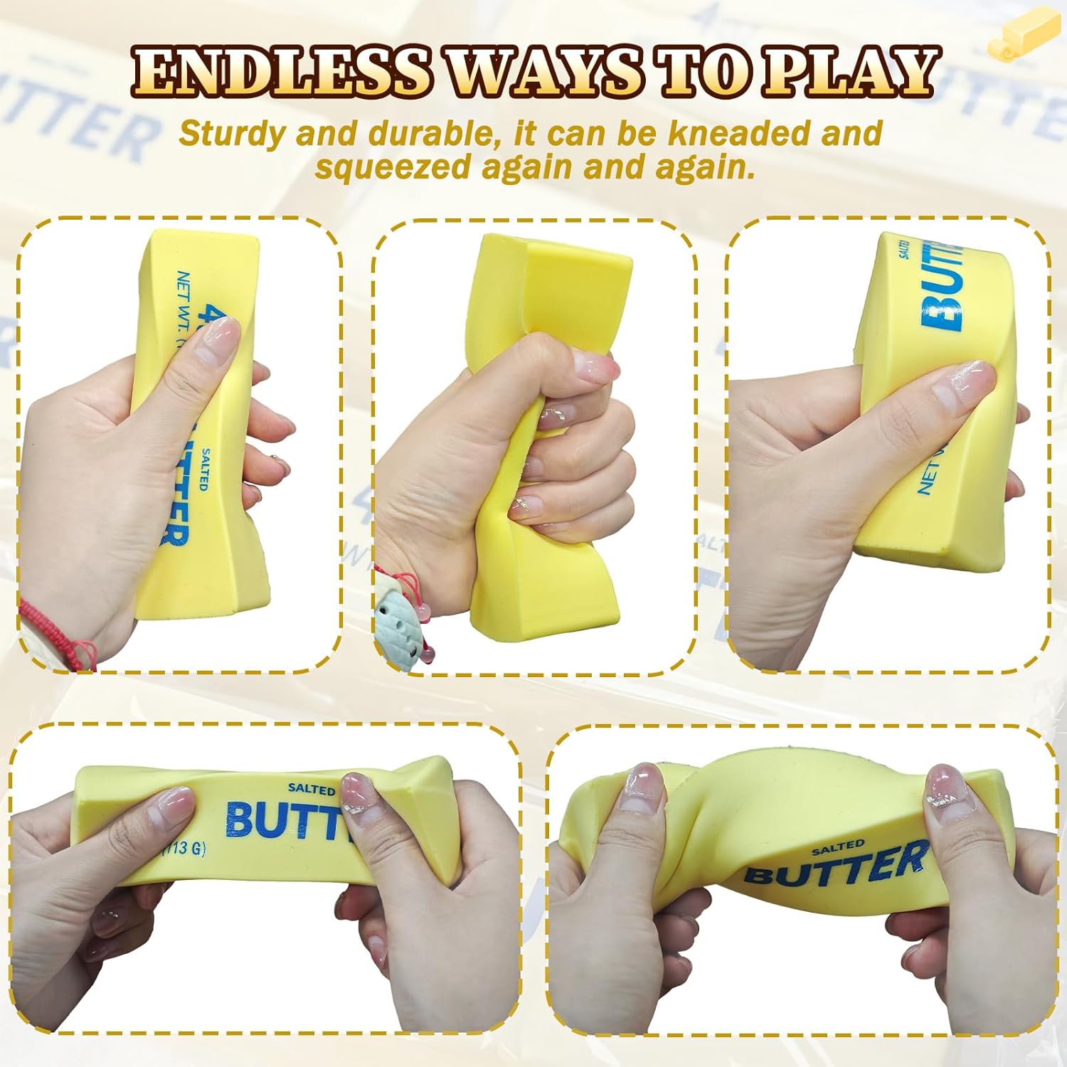 Butter Squishy, Slow Rebound Cute Butter Squeeze Stress Balls, Realistic Butter Stick Soft Squeeze Toys, Sensory Stress Relief Squishies Soft & Stretchy Fidget Toys for Anxiety Relief Party Favors