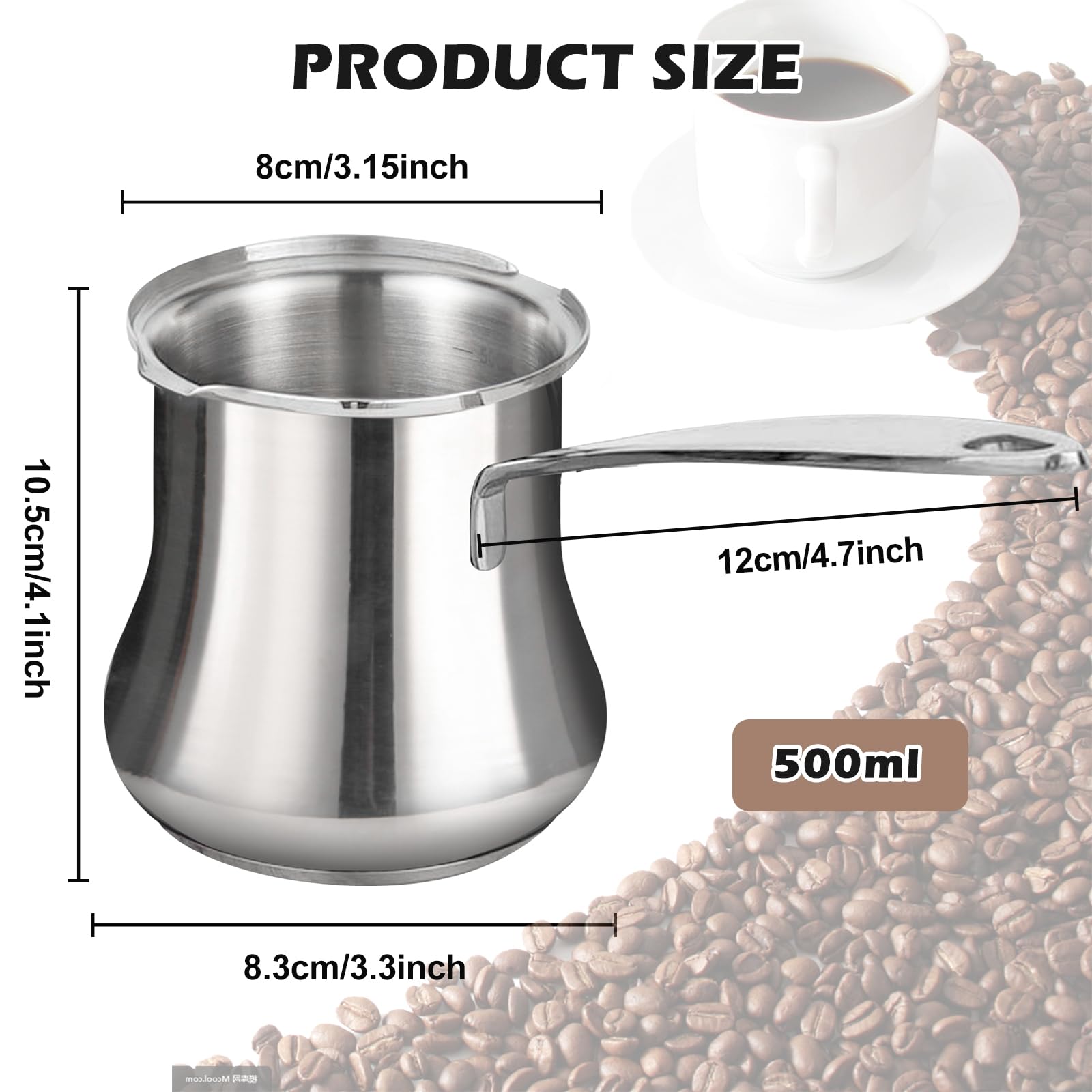 Cafetera Turca De Acero Inoxidable,500 ml Cafetera Turca Srabe,Calentador De Mantequilla Para Cafetera Moka Y Tetera,Hogar,Oficina,Viajes,Leche,Placa De Inducción