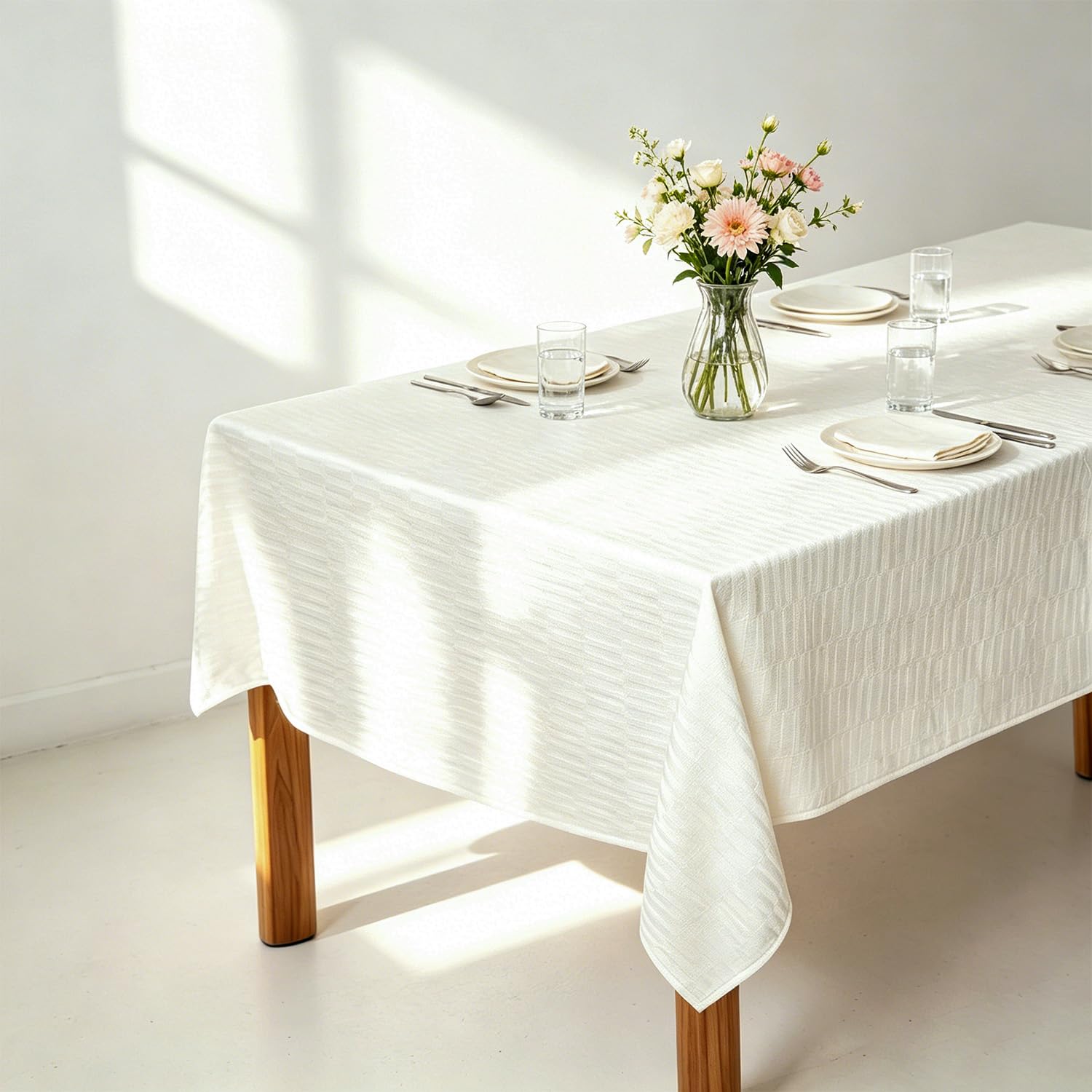 Beige Wasserabweisende Tischdecke, Baumwoll-Leinen-Mischgewebe