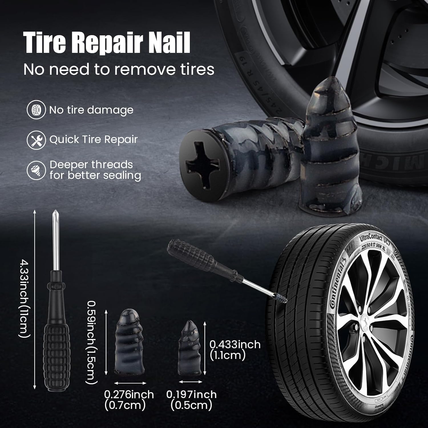 Steel Tire Spoons 14.95inch Tire Changing Kit for Motorcycle Lawn Tractor Bike Car, 78 Piece Tire Bar Removal Tool Set, Tire Repair Tools with Valve Cores Rim Protector Tyre Changer