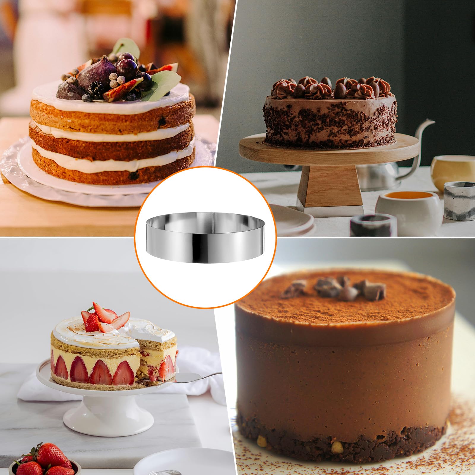 sourcing map Runder Kuchenring, 15,2 cm, nahtlos, Edelstahl, Gebäck, Mousse, Dessertring, Spiegelbeschichtung, zum Backen, Kochen, Werkzeug