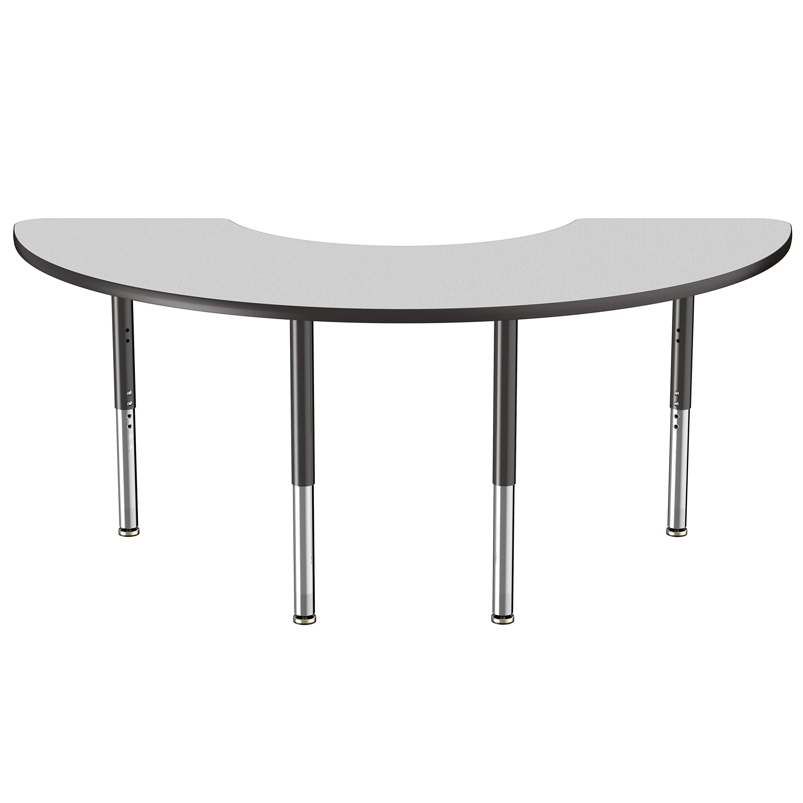 Factory Direct Partners 11186-GYBK Mobile Half Moon Activity School and Office Table (36" x 72"), Super Legs with Glides and Casters, Adjustable Height19-30" - Gray Top and Black Edge (Adjustable Legs located at Customer Service Counter)