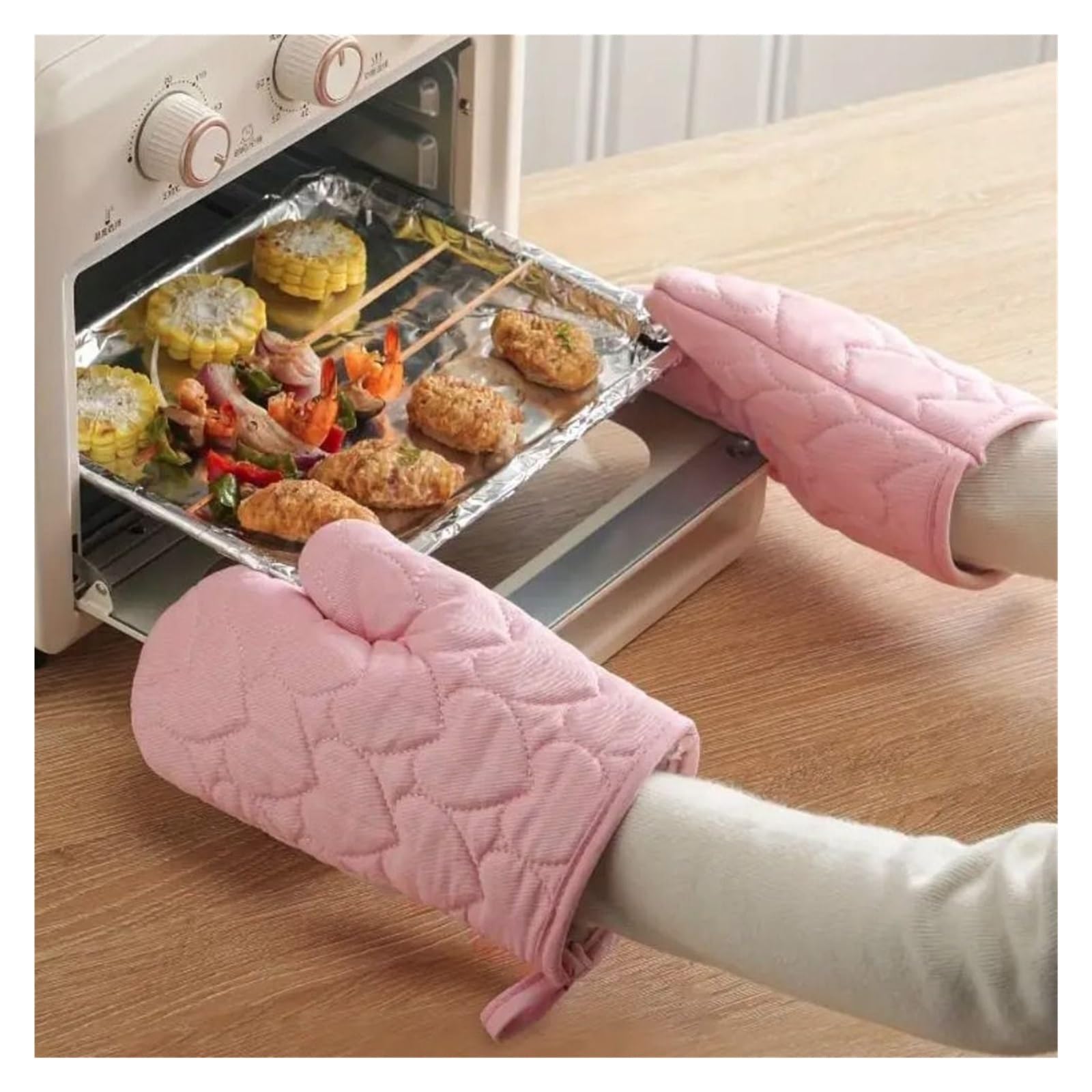 MRKU Guantes para Hornear, Guantes de Cocina Resistentes al Calor, Multicolor, Gruesos, Antideslizantes, Aptos para microondas, 4 Piezas.