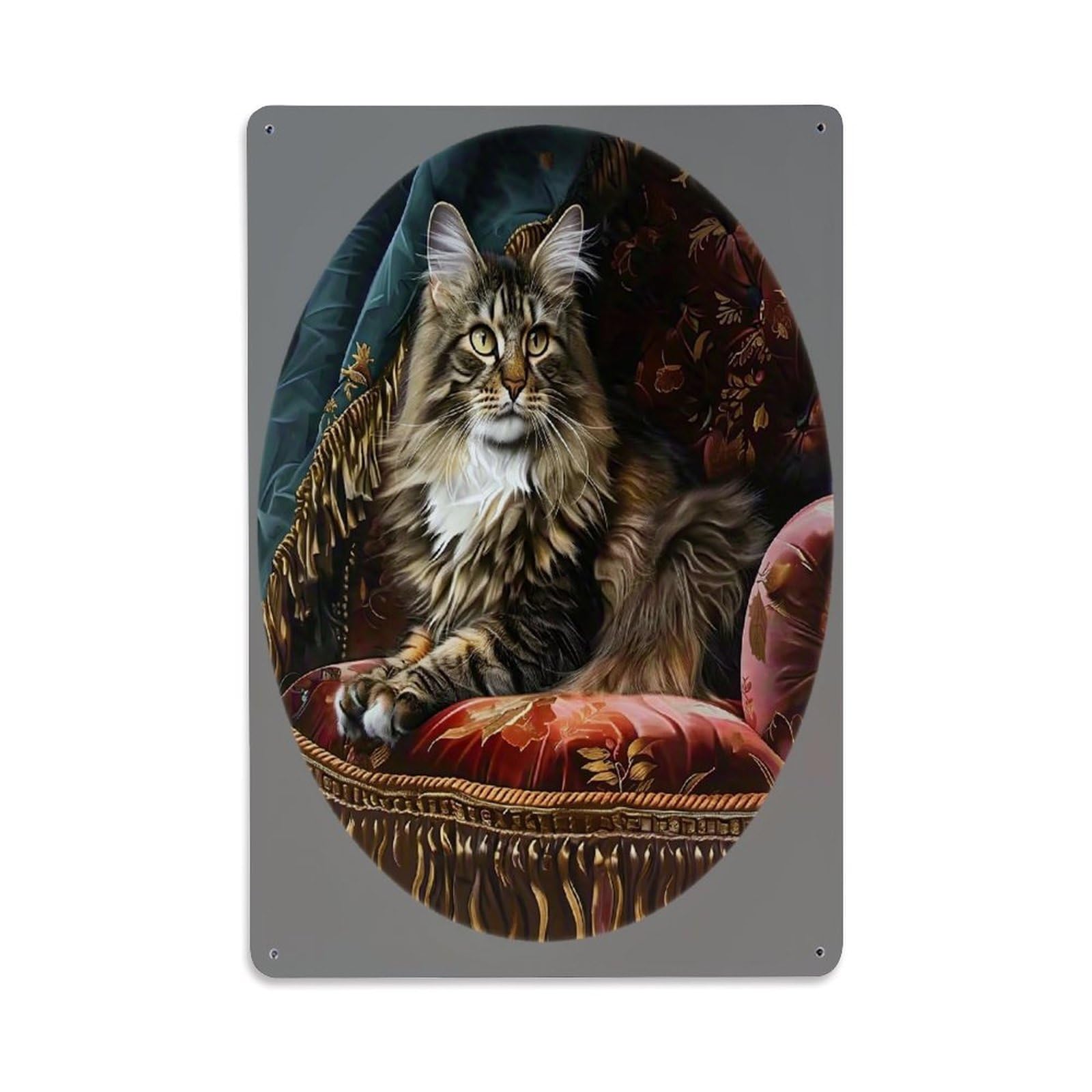 Jdfenggu Vintage Majestic Cat On Ornate Cushion Retro Metal Tin Sign, Metal Poster For Bar, Home, Man Cave, Kitchen, Laundry Room Art Decor 8X12 Inch