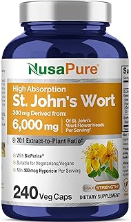 NusaPure St. John's Wort 20:1 Extract, 300 mg Equivalent to 6,000mg 240 Veggie Capsules (Vegetarian, Non-GMO) Bioperine