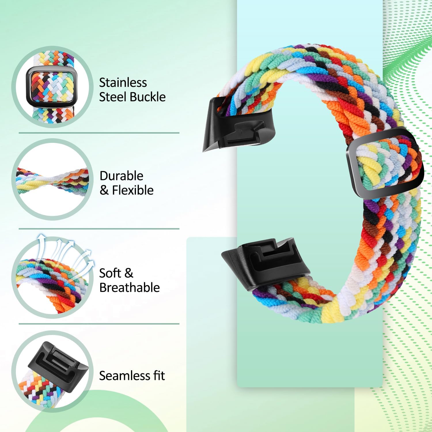 Elastic Braided Bands Compatible with Fitbit Charge 5/Fitbit Charge 6 for Women Men, Breathable Adjustable Stretchy Nylon Loop Sport Replacement Wristbands for Fitbit Charge 6 Charge 5 Straps - Image 3