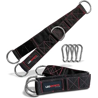 "Leosportz? Gym Cable Attachment Straps for Heavy Workout (Pair) - Versitle Weight Lifting Straps | Extension for Handles, T-Bar Rows, Cable Machines, Attachments, Pullup Bars (Straps with 4 Hook)"