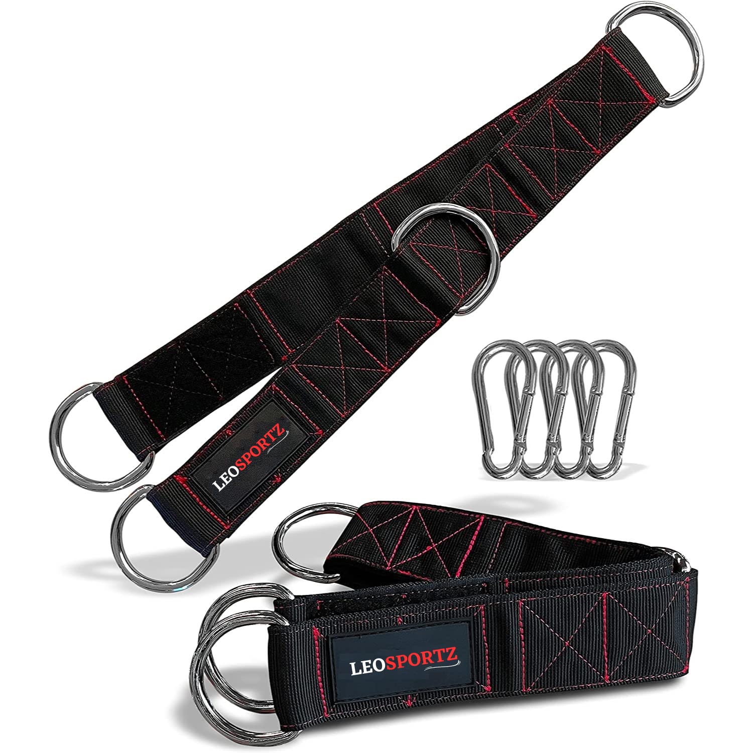 "Leosportz�? Gym Cable Attachment Straps for Heavy Workout (Pair) - Versitle Weight Lifting Straps | Extension for Handles, T-Bar Rows, Cable Machines, Attachments, Pullup Bars (Straps with 4 Hook)"
